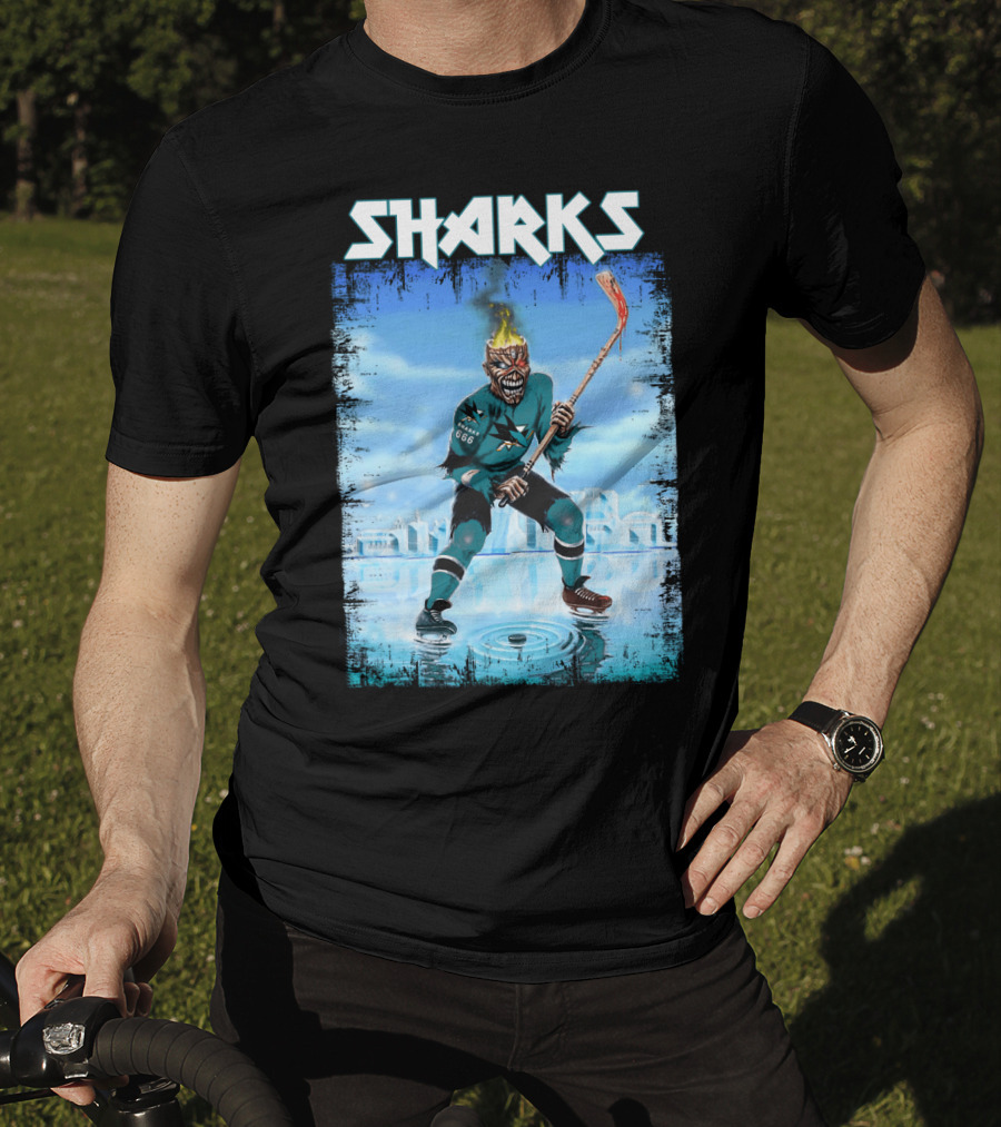 Sharks Fiery Hockey Player On Ice T-Shirt