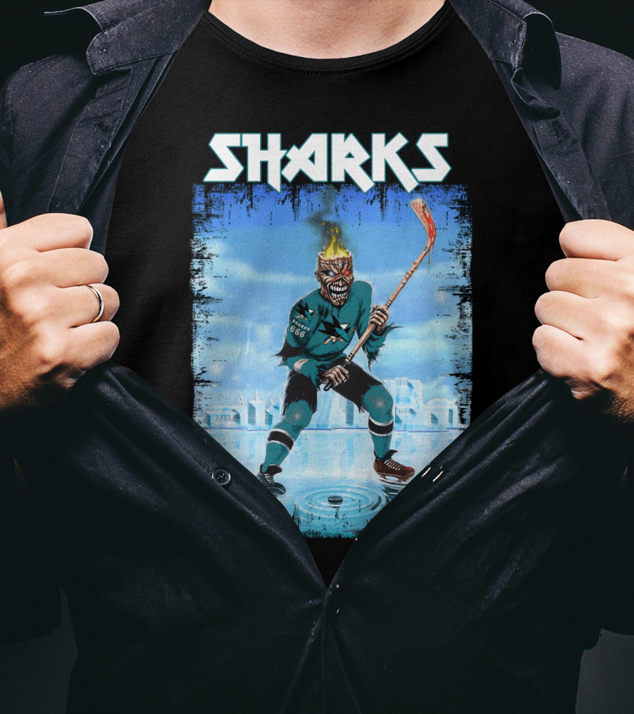 Sharks Fiery Hockey Player On Ice T-Shirt