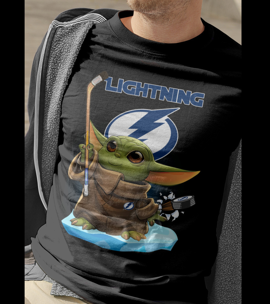 Baby Yoda Hockey Tampa Bay Lightning NHL Puck And Stick T-Shirt
