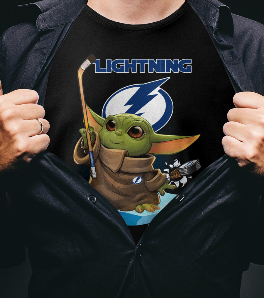 Baby Yoda Hockey Tampa Bay Lightning NHL Puck And Stick T-Shirt