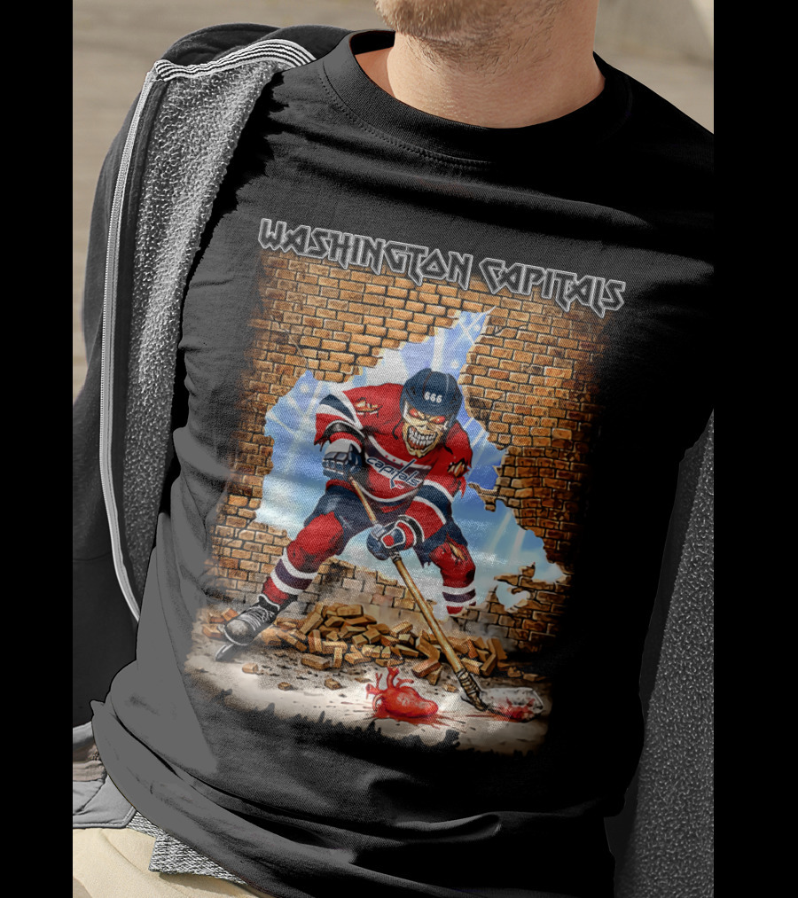 Washington Capitals Hockey Player Skull Brick Wall Artwork T-Shirt