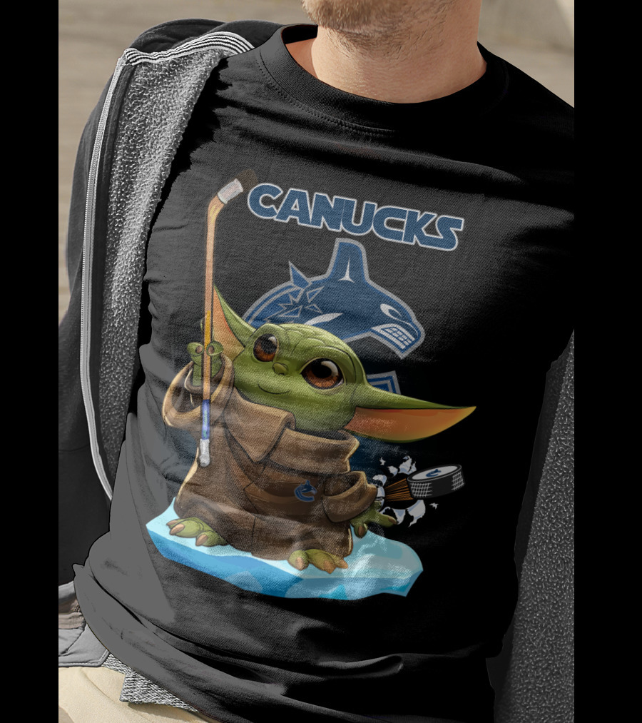 Canucks Baby Yoda Hockey Stick Puck Vancouver NHL T-Shirt