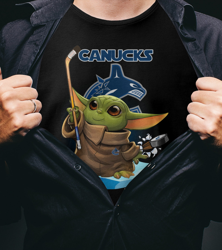 Canucks Baby Yoda Hockey Stick Puck Vancouver NHL T-Shirt
