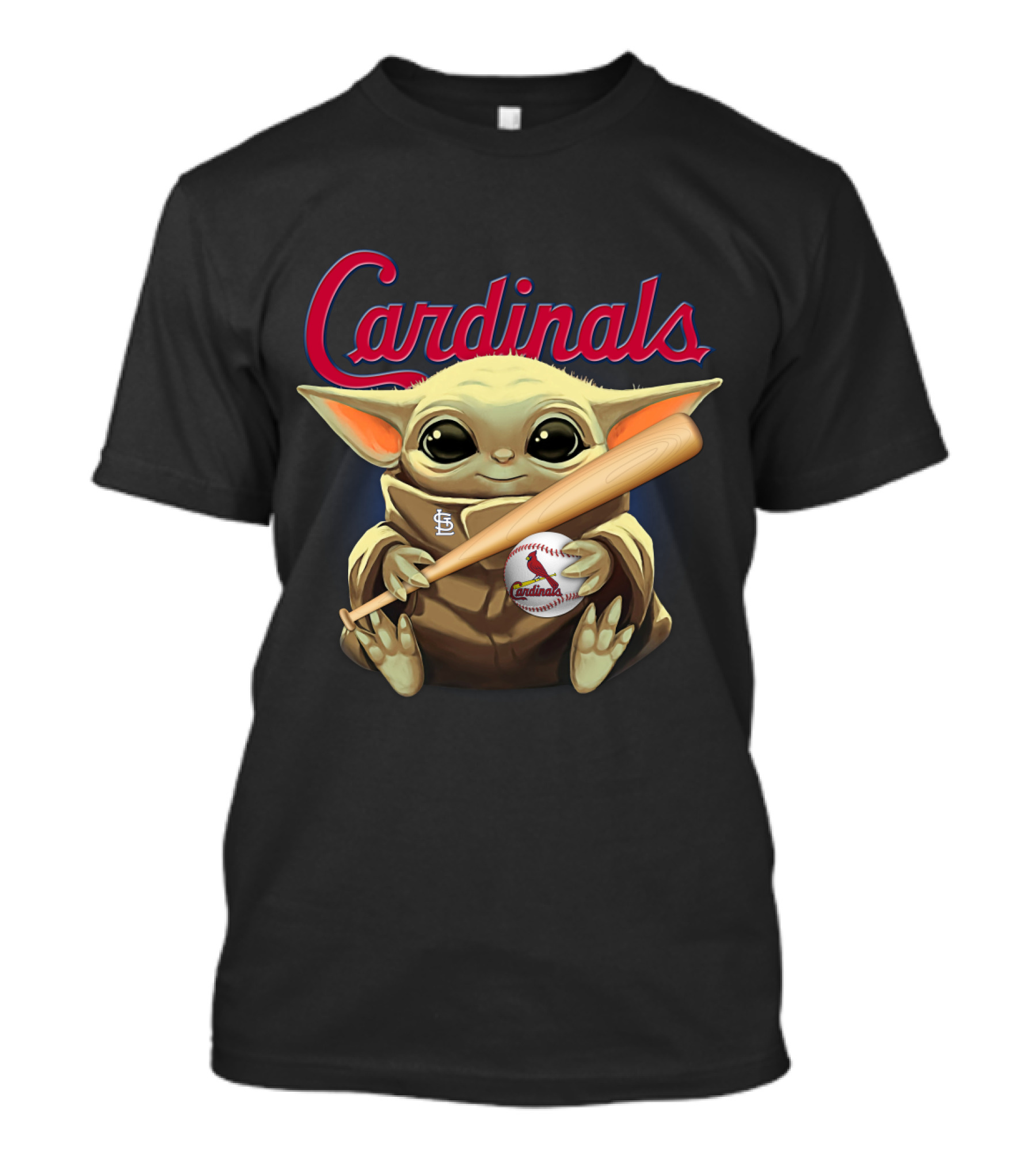 Cardinals Baseball St. Louis Baby Yoda With Bat And Ball T-Shirt