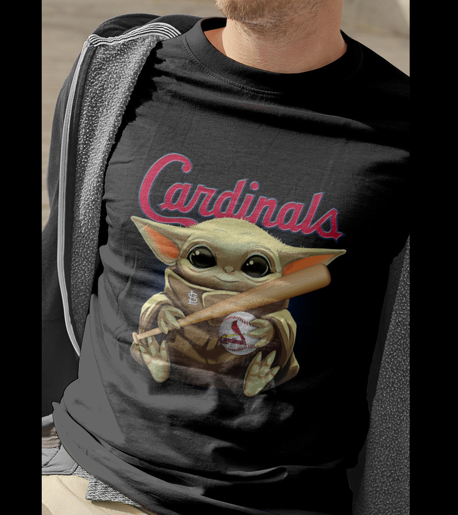 Cardinals Baseball St. Louis Baby Yoda With Bat And Ball T-Shirt