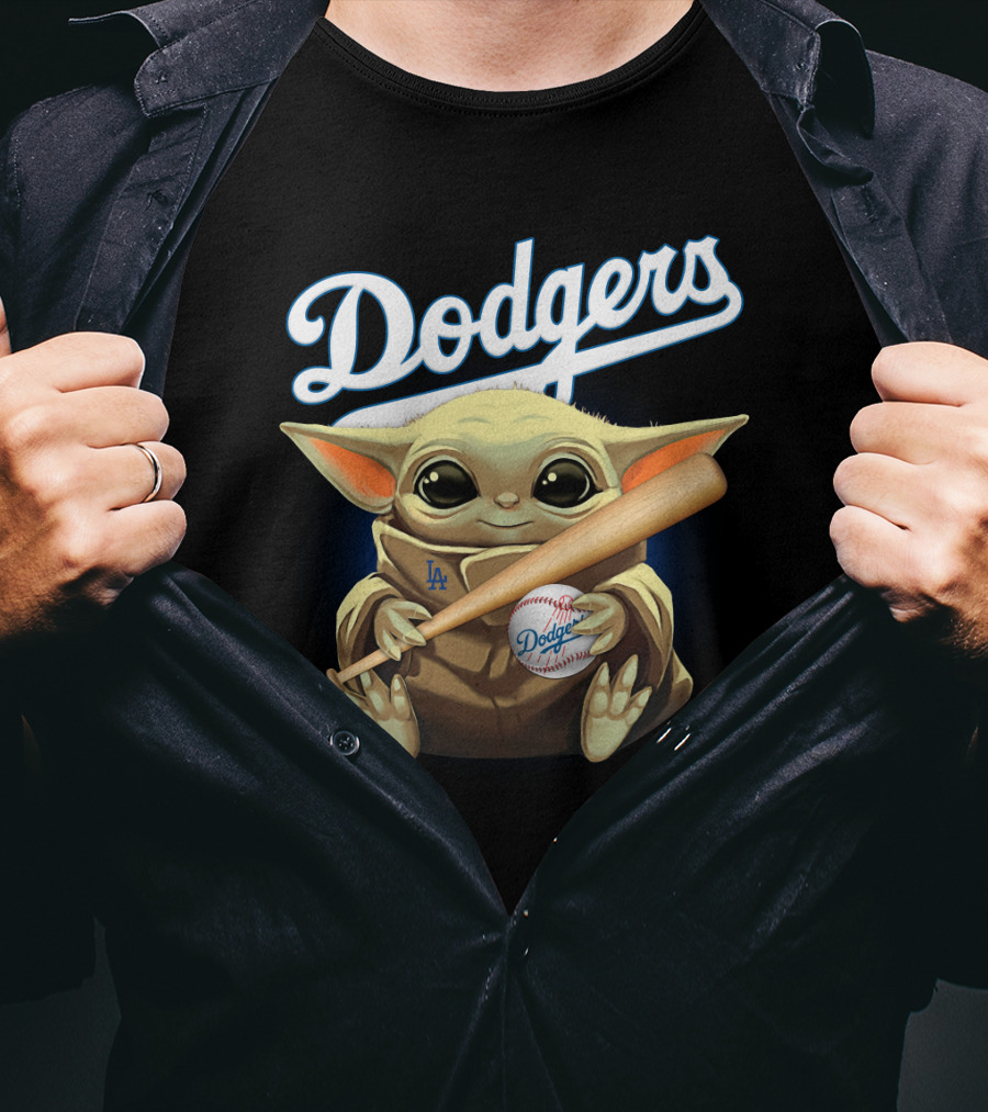Los Angeles Dodgers Baby Yoda Baseball Bat And Ball T-Shirt