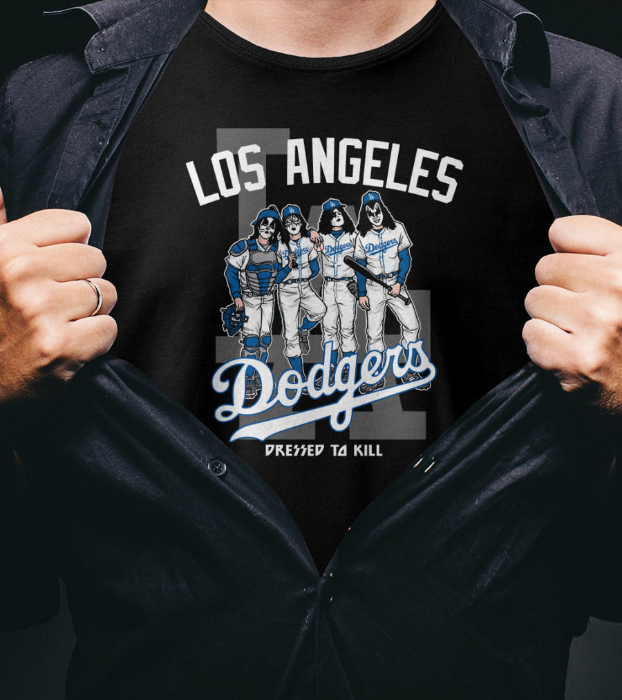 Los Angeles Dodgers Dressed To Kill Featuring KISS Band Members T-Shirt
