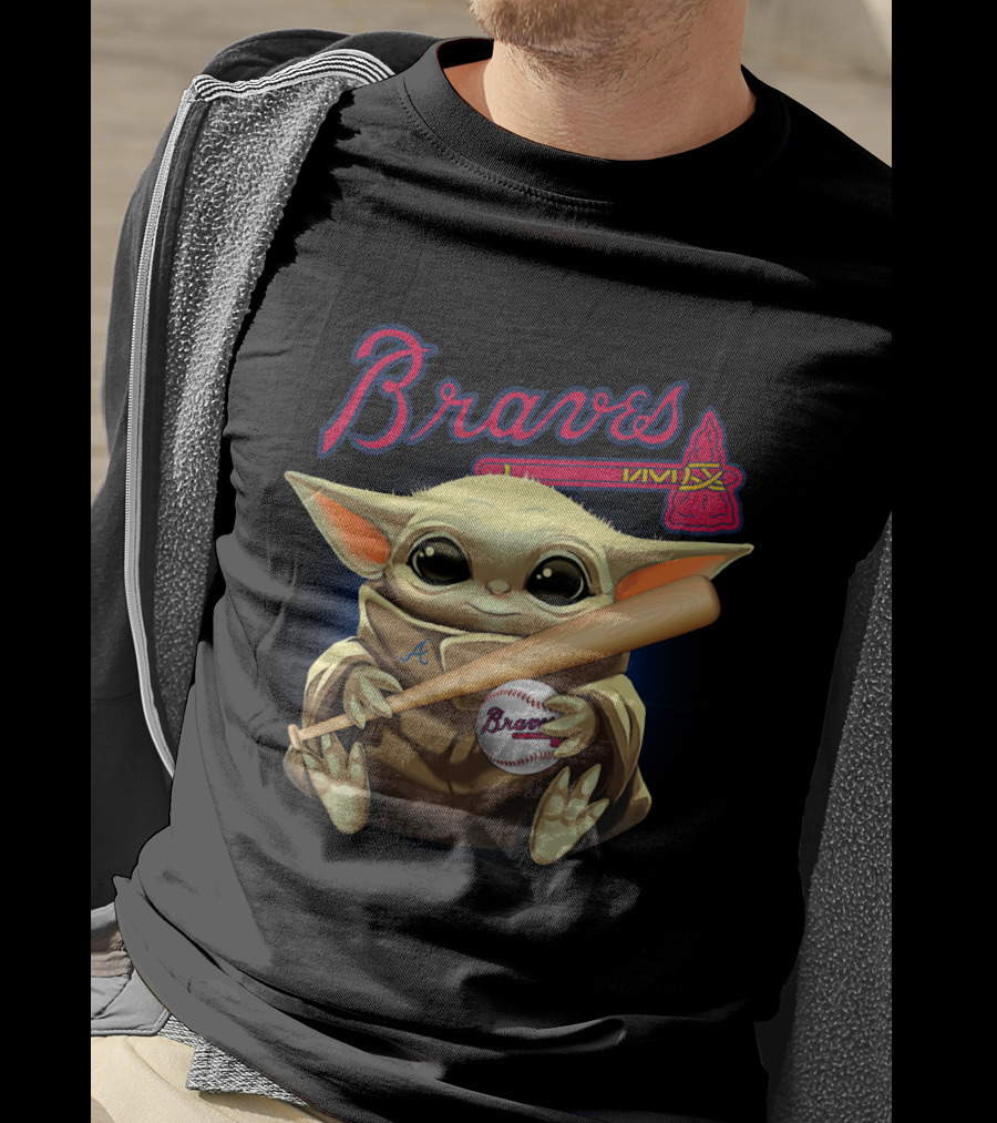Braves Baseball Baby Yoda Holding Bat And Ball T-Shirt