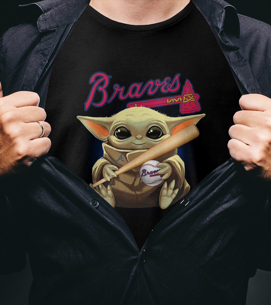 Braves Baseball Baby Yoda Holding Bat And Ball T-Shirt