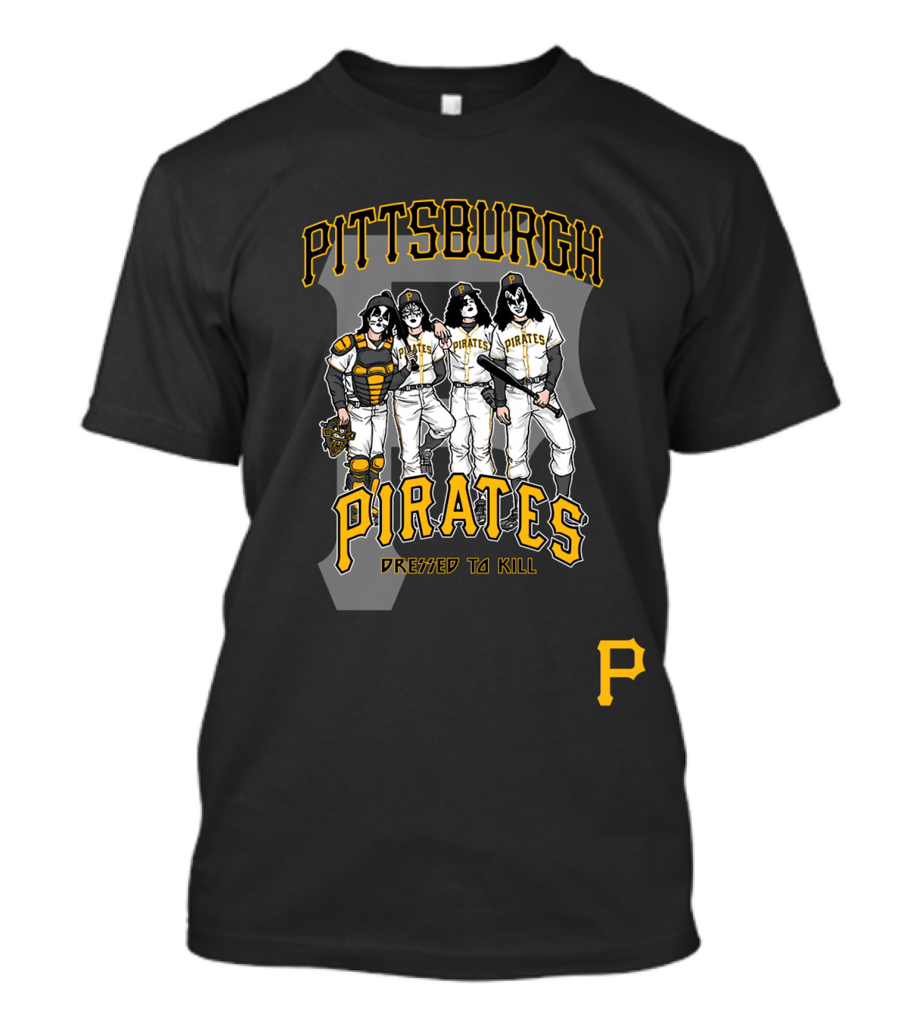 KISS Pittsburgh Pirates Dressed To Kill Baseball Rock Crossover T-Shirt