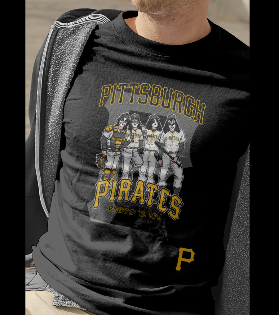 KISS Pittsburgh Pirates Dressed To Kill Baseball Rock Crossover T-Shirt