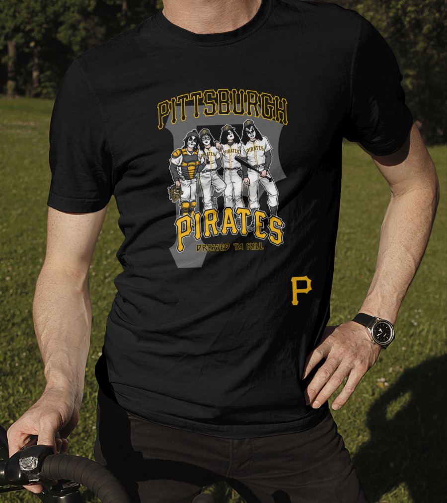 KISS Pittsburgh Pirates Dressed To Kill Baseball Rock Crossover T-Shirt
