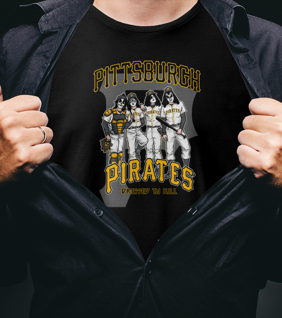 KISS Pittsburgh Pirates Dressed To Kill Baseball Rock Crossover T-Shirt