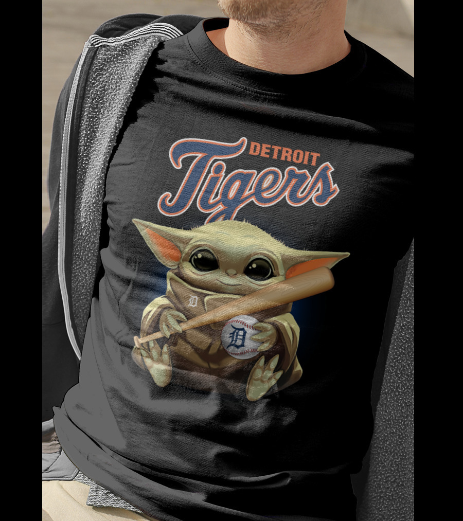 Detroit Tigers Baby Yoda Baseball T-Shirt