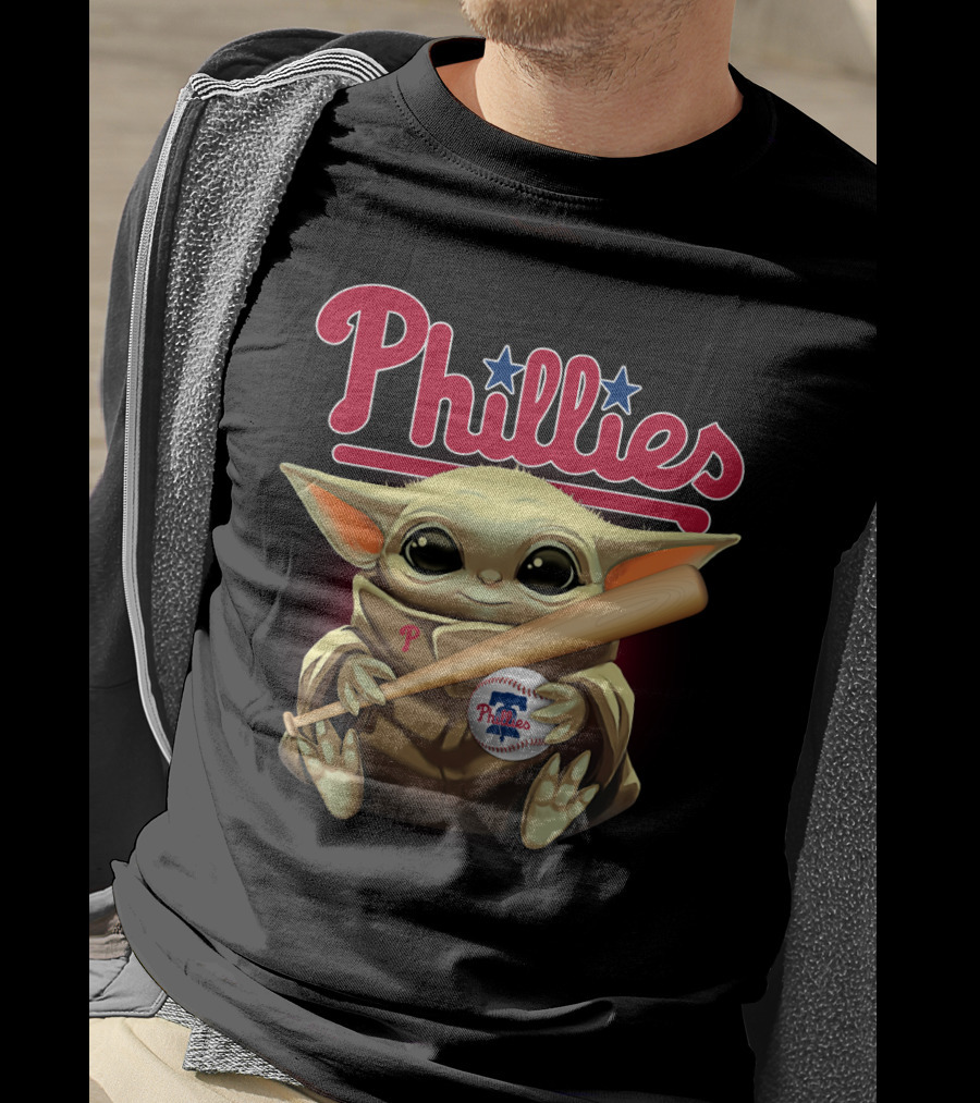 Phillies Baby Yoda With Bat And Baseball T-Shirt