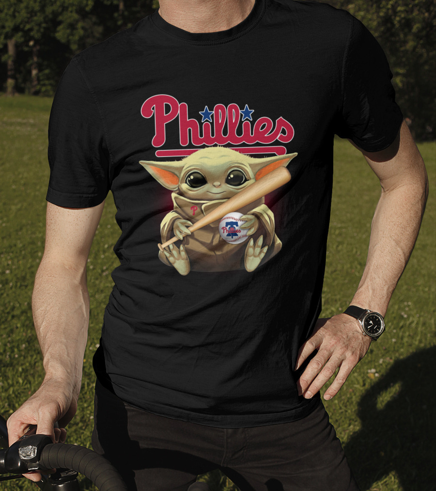 Phillies Baby Yoda With Bat And Baseball T-Shirt
