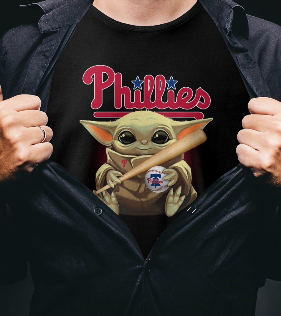 Phillies Baby Yoda With Bat And Baseball T-Shirt