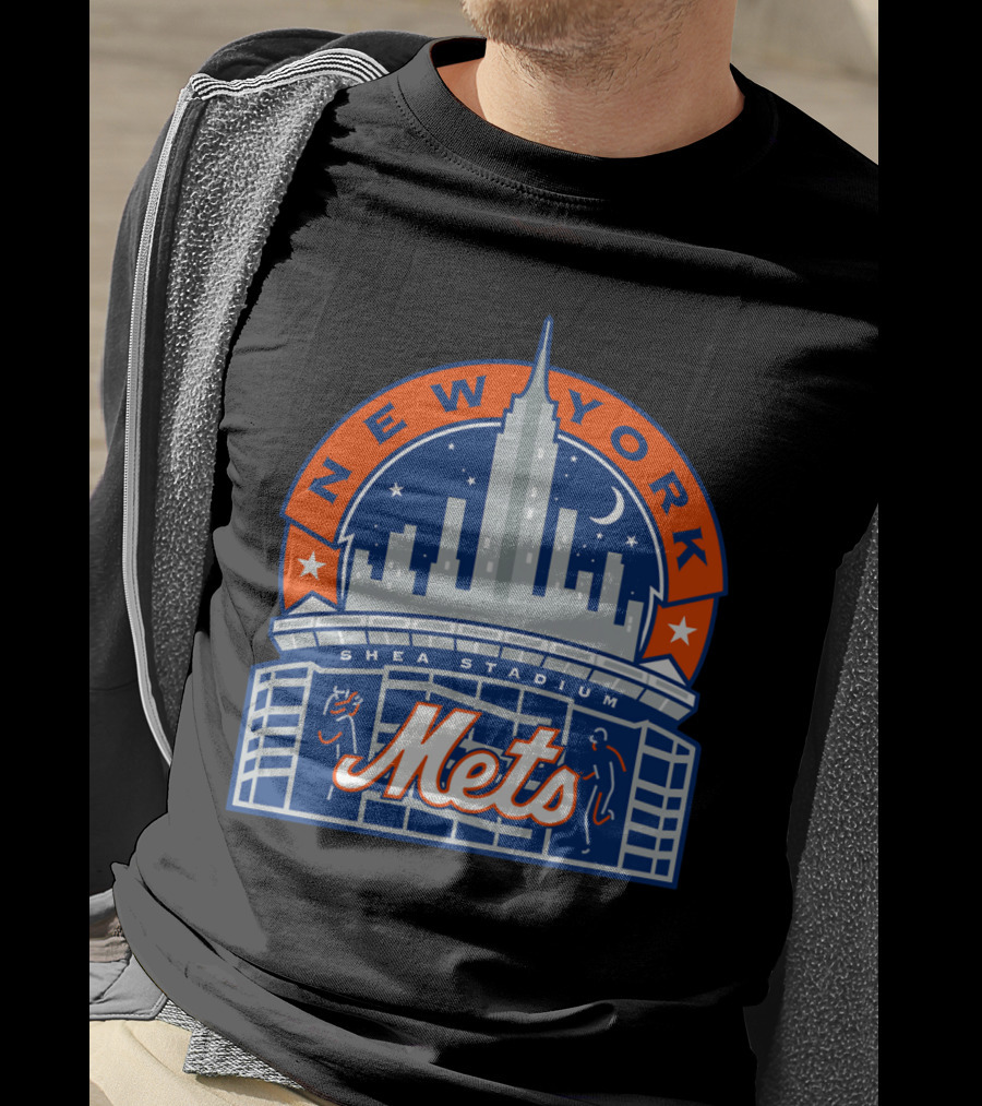 New York Mets Shea Stadium Skyline Moon Stars T-Shirt