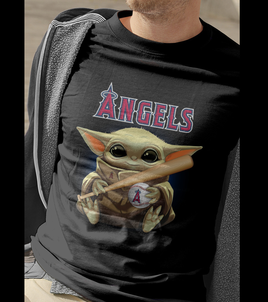 Los Angeles Angels Baby Yoda Baseball Bat Holding T-Shirt