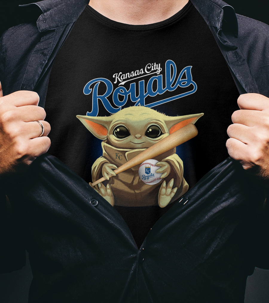 Kansas City Royals Baby Yoda Baseball Bat And Ball T-Shirt