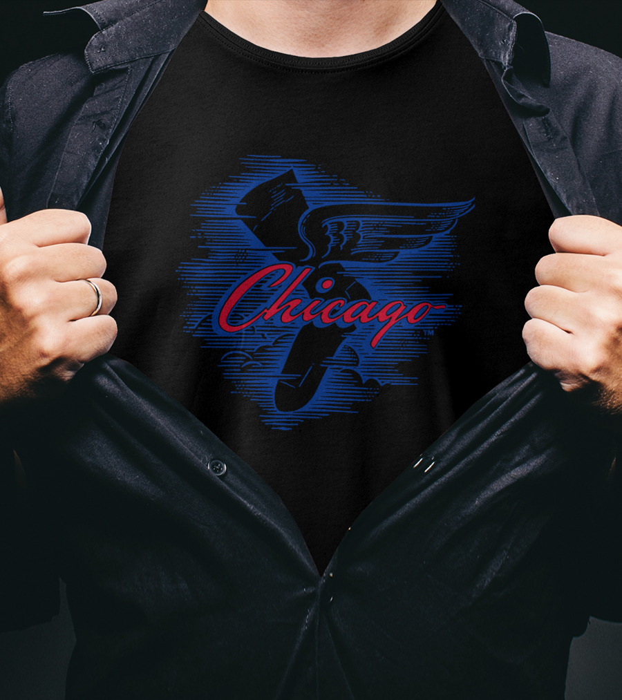Chicago Winged Shoe In Blue With Red Lettering T-Shirt