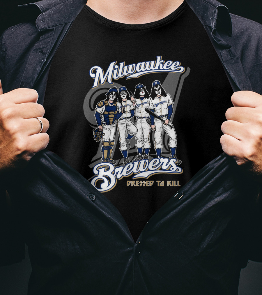 Milwaukee Brewers KISS Dressed To Kill Band Crossover T-Shirt