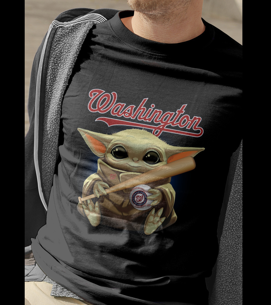 Washington Nationals Baby Yoda Baseball Bat And Ball T-Shirt