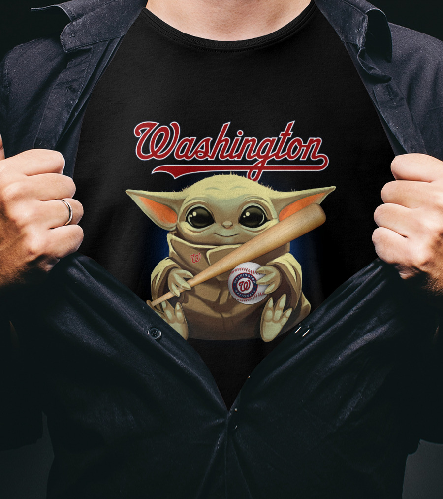 Washington Nationals Baby Yoda Baseball Bat And Ball T-Shirt