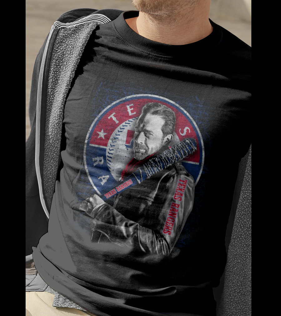 Texas Rangers Baseball Fan Art With Baseball Bat And Jacket T-Shirt