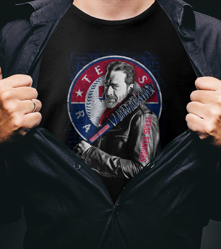 Texas Rangers Baseball Fan Art With Baseball Bat And Jacket T-Shirt