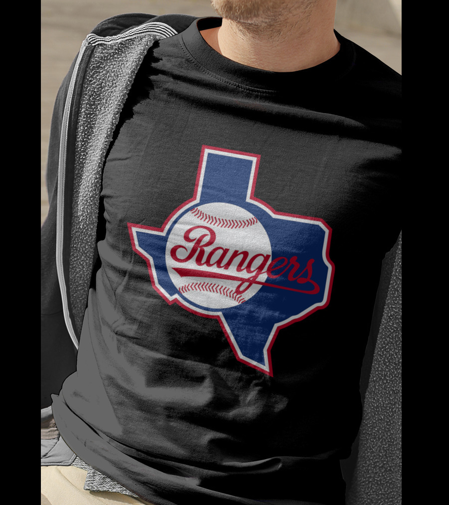 Texas Rangers Vintage Logo Texas Outline Baseball T-Shirt