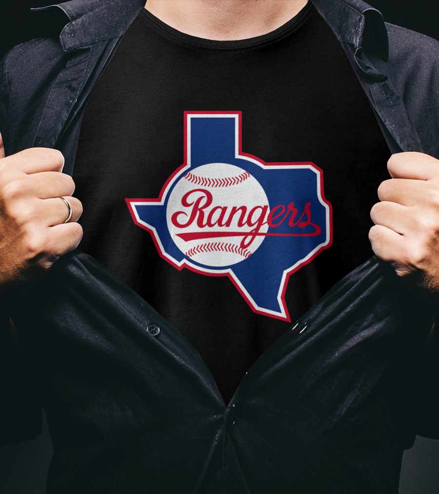 Texas Rangers Vintage Logo Texas Outline Baseball T-Shirt