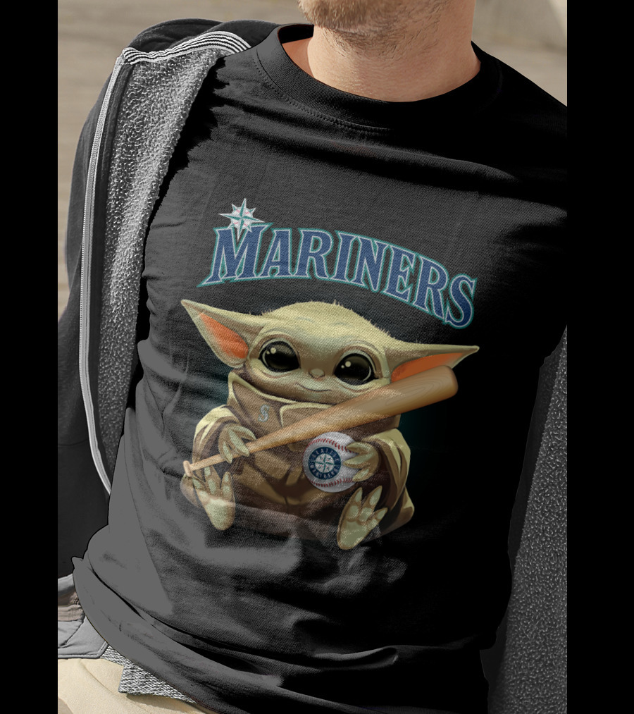 Seattle Mariners Baby Yoda Holding Baseball Bat And Ball T-Shirt