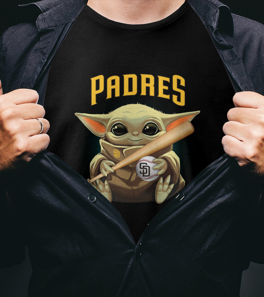 San Diego Padres Baby Yoda Baseball Bat And Ball T-Shirt
