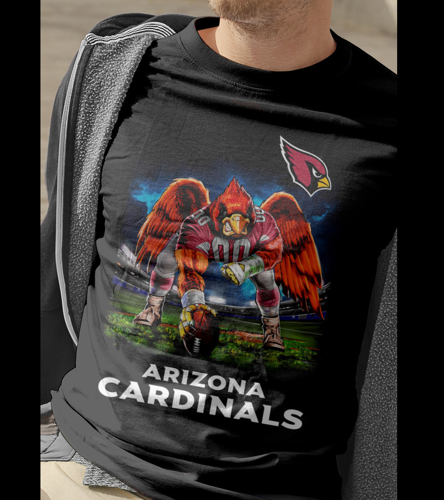 Arizona Cardinals Nfl Football Bird Mascot 3 Point Stance Stadium Scene T-Shirt