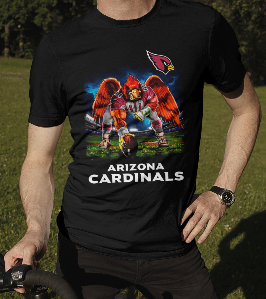 Arizona Cardinals Nfl Football Bird Mascot 3 Point Stance Stadium Scene T-Shirt