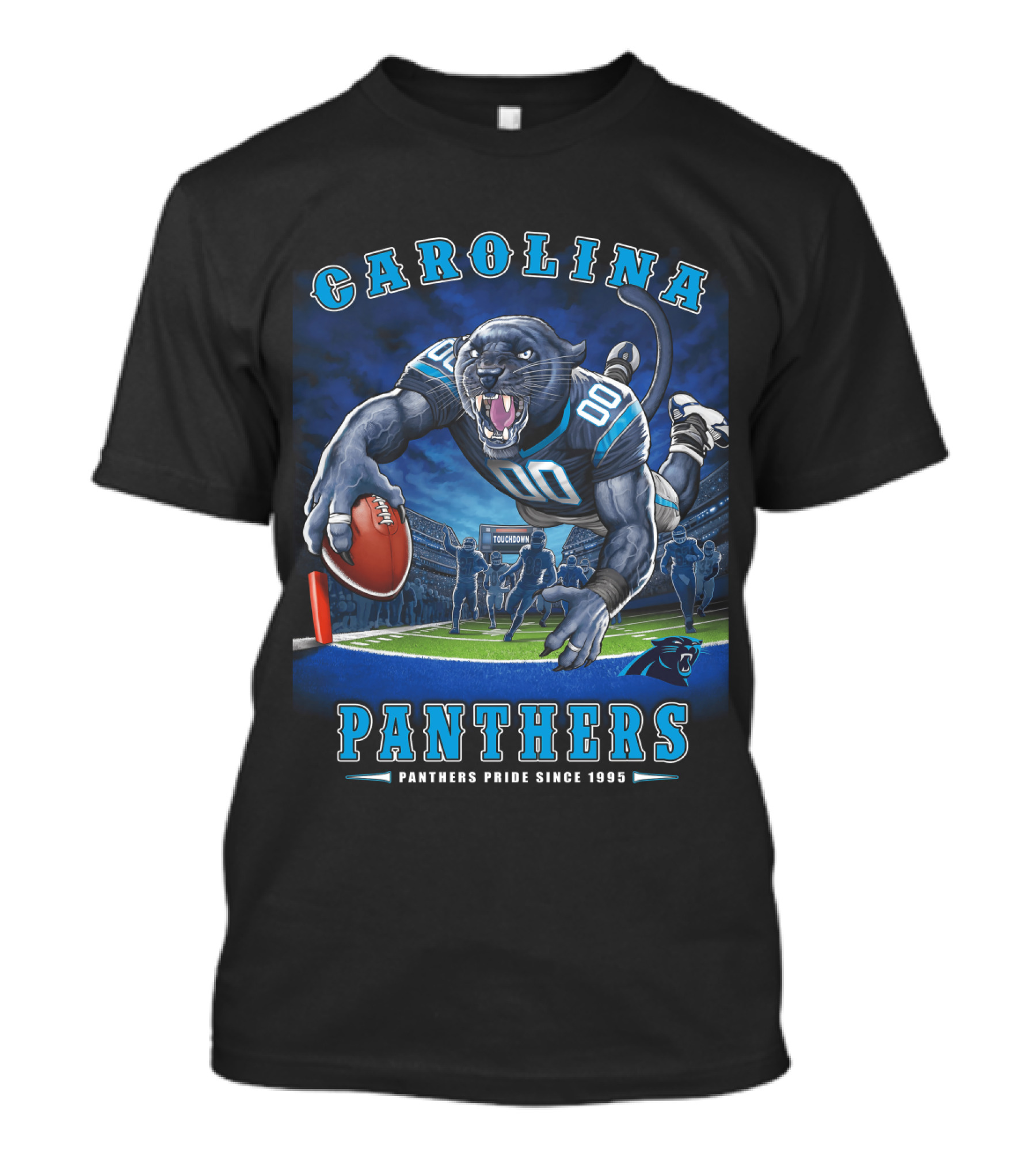 Carolina Panthers Pride Since 1995 - End Zone Football Tiger Roaring With Ball T-Shirt