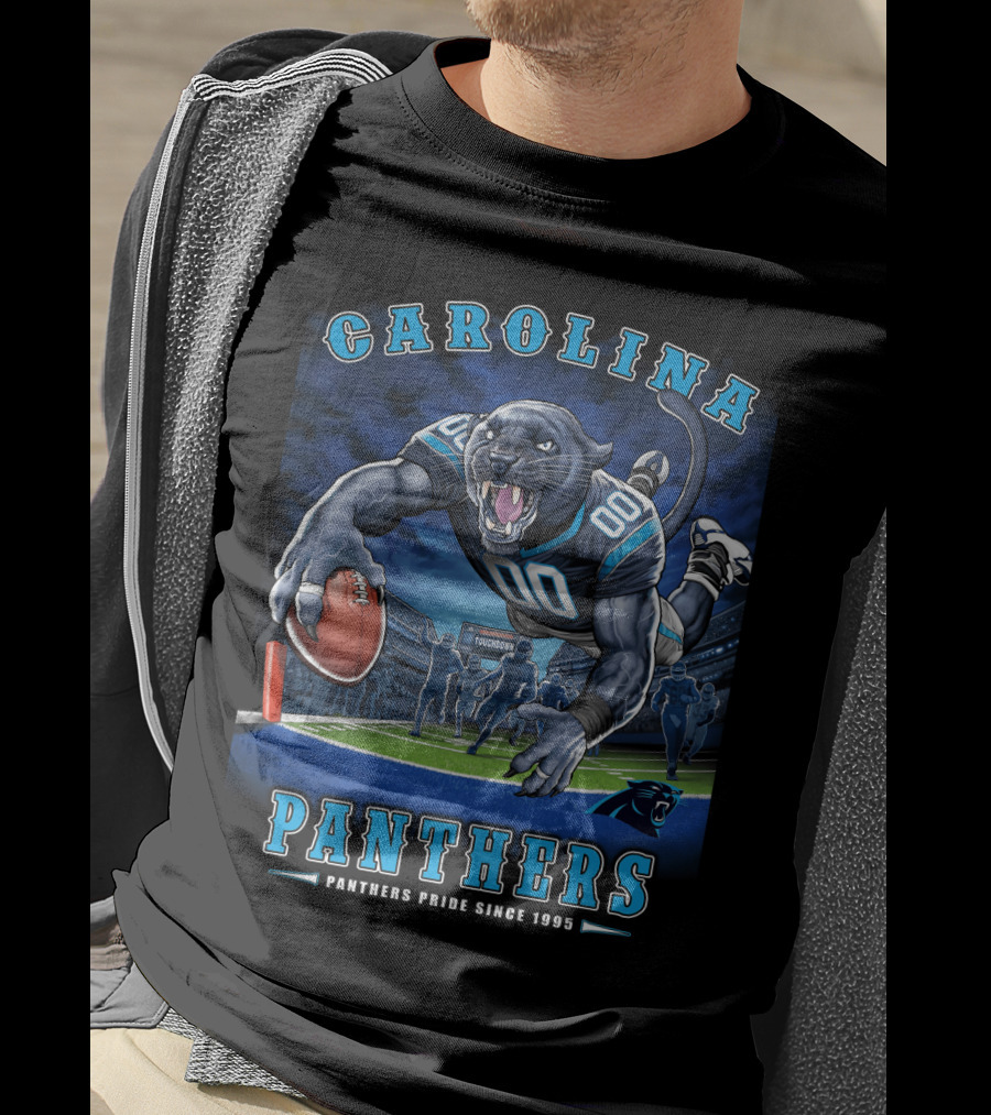 Carolina Panthers Pride Since 1995 - End Zone Football Tiger Roaring With Ball T-Shirt