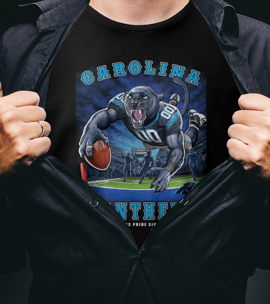 Carolina Panthers Pride Since 1995 - End Zone Football Tiger Roaring With Ball T-Shirt