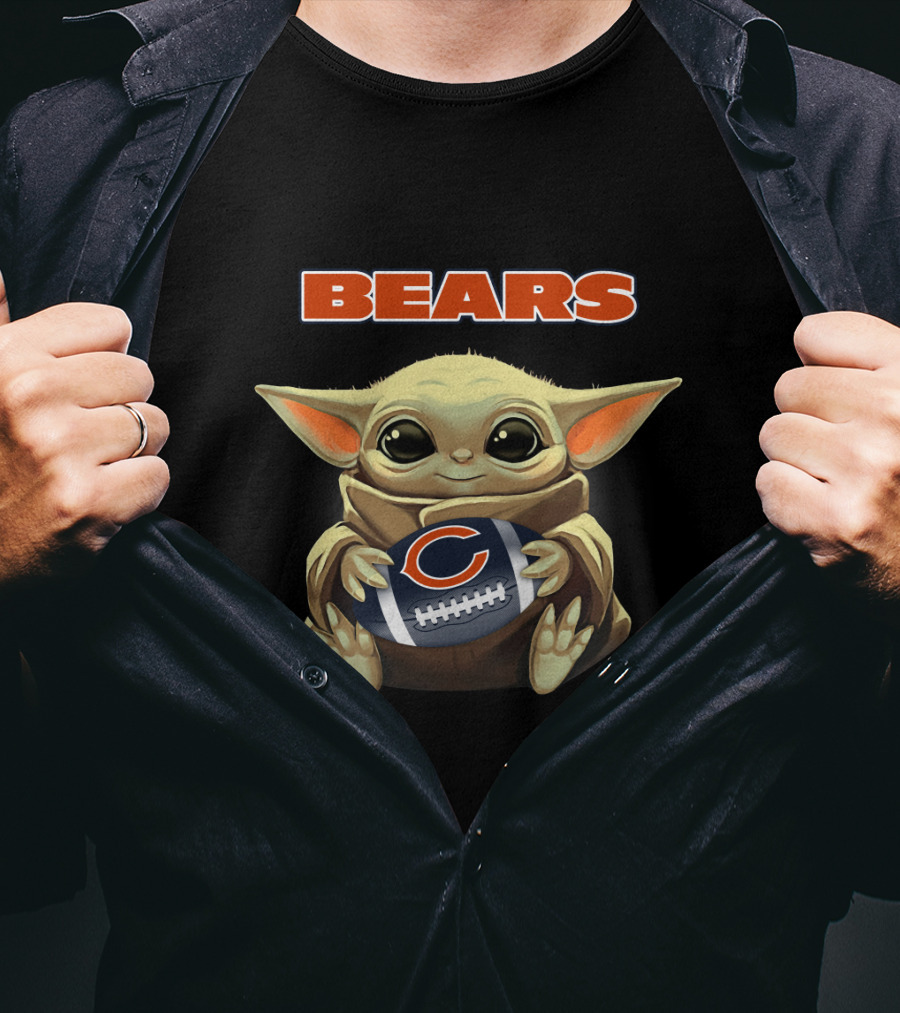 Bears Baby Yoda Holding Chicago Bears Football T-Shirt