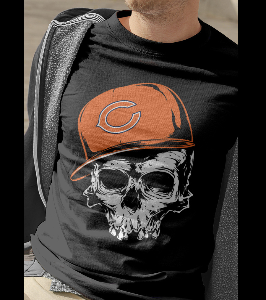 Chicago Bears Skull With Orange Cap T-Shirt