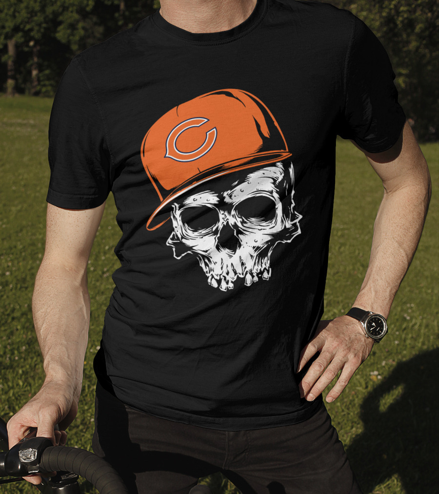 Chicago Bears Skull With Orange Cap T-Shirt