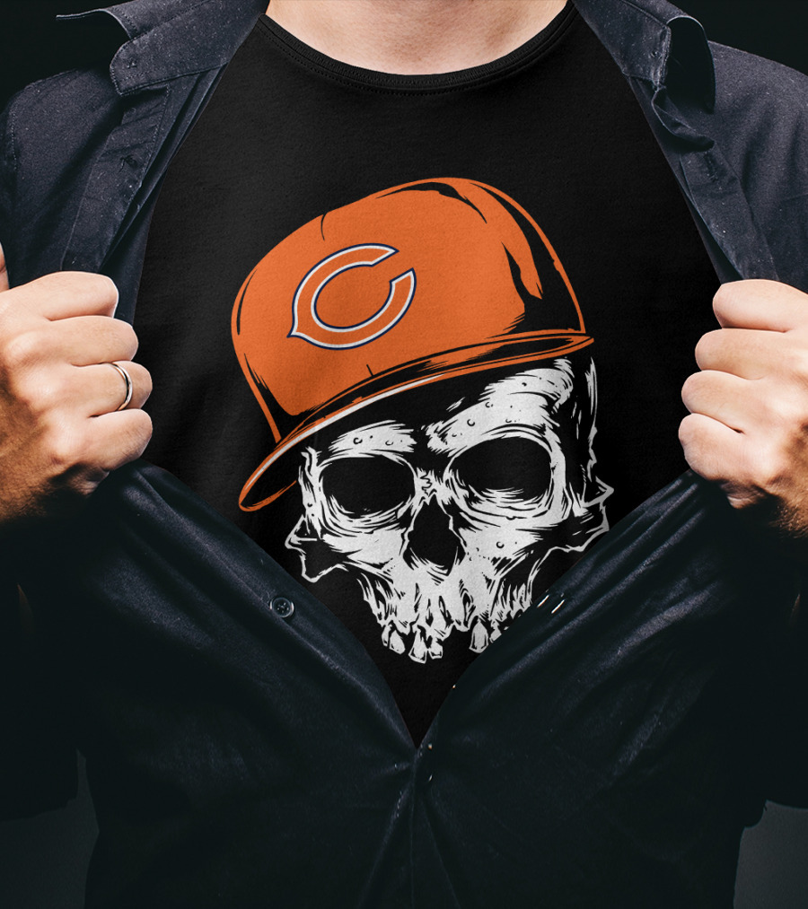 Chicago Bears Skull With Orange Cap T-Shirt