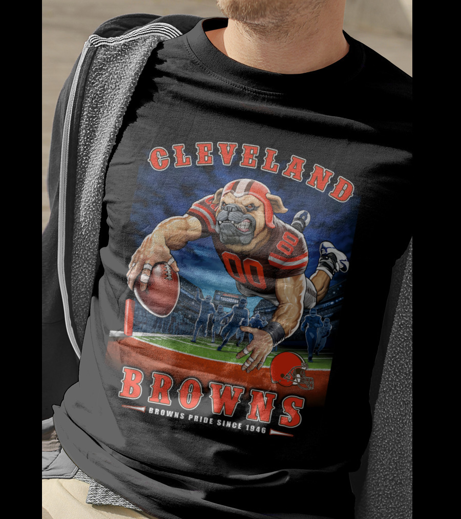 Cleveland Browns Pride Since 1946 End Zone Football Bulldog T-Shirt