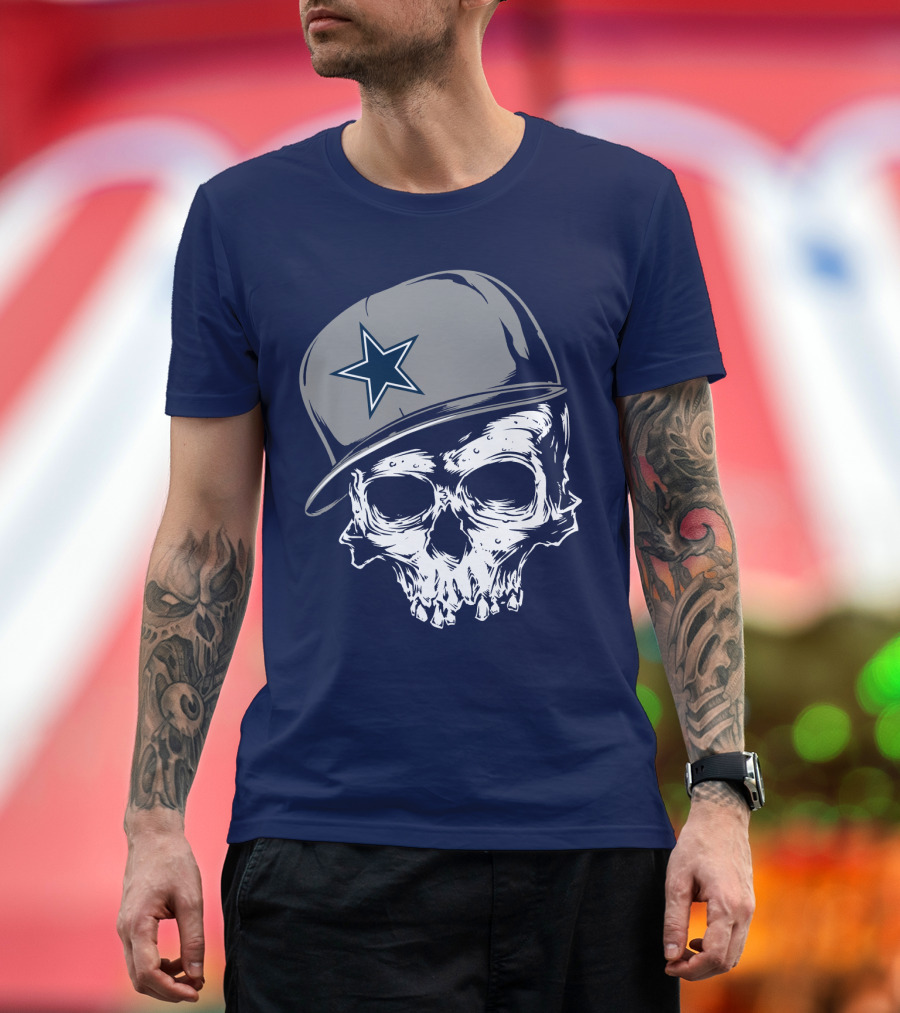 Dallas Cowboys Skull With Star Emblem Cap T-Shirt