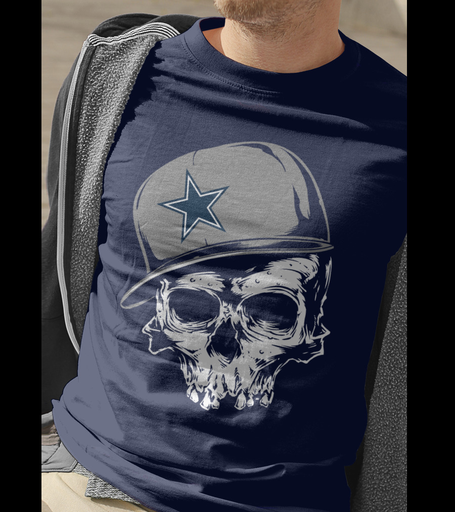 Dallas Cowboys Skull With Star Emblem Cap T-Shirt
