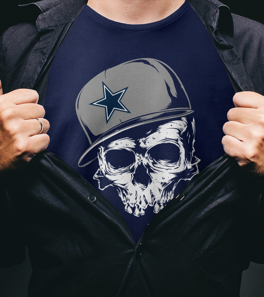 Dallas Cowboys Skull With Star Emblem Cap T-Shirt