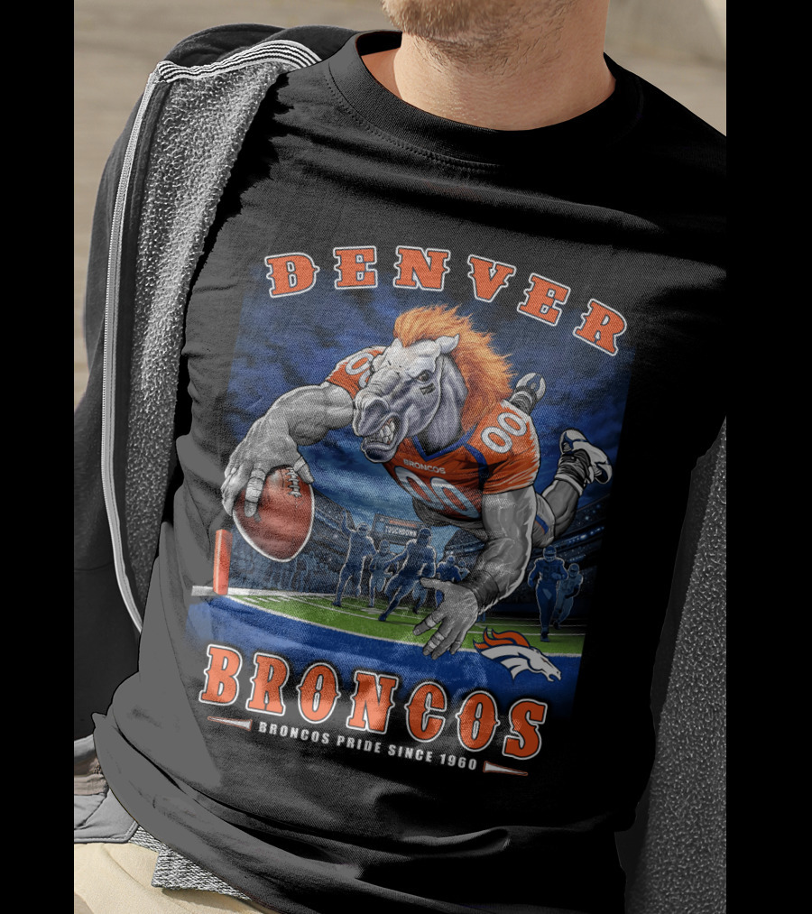 Denver Broncos Pride Since 1960 - End Zone Nfl Football With Mascot And Team Spirit T-Shirt