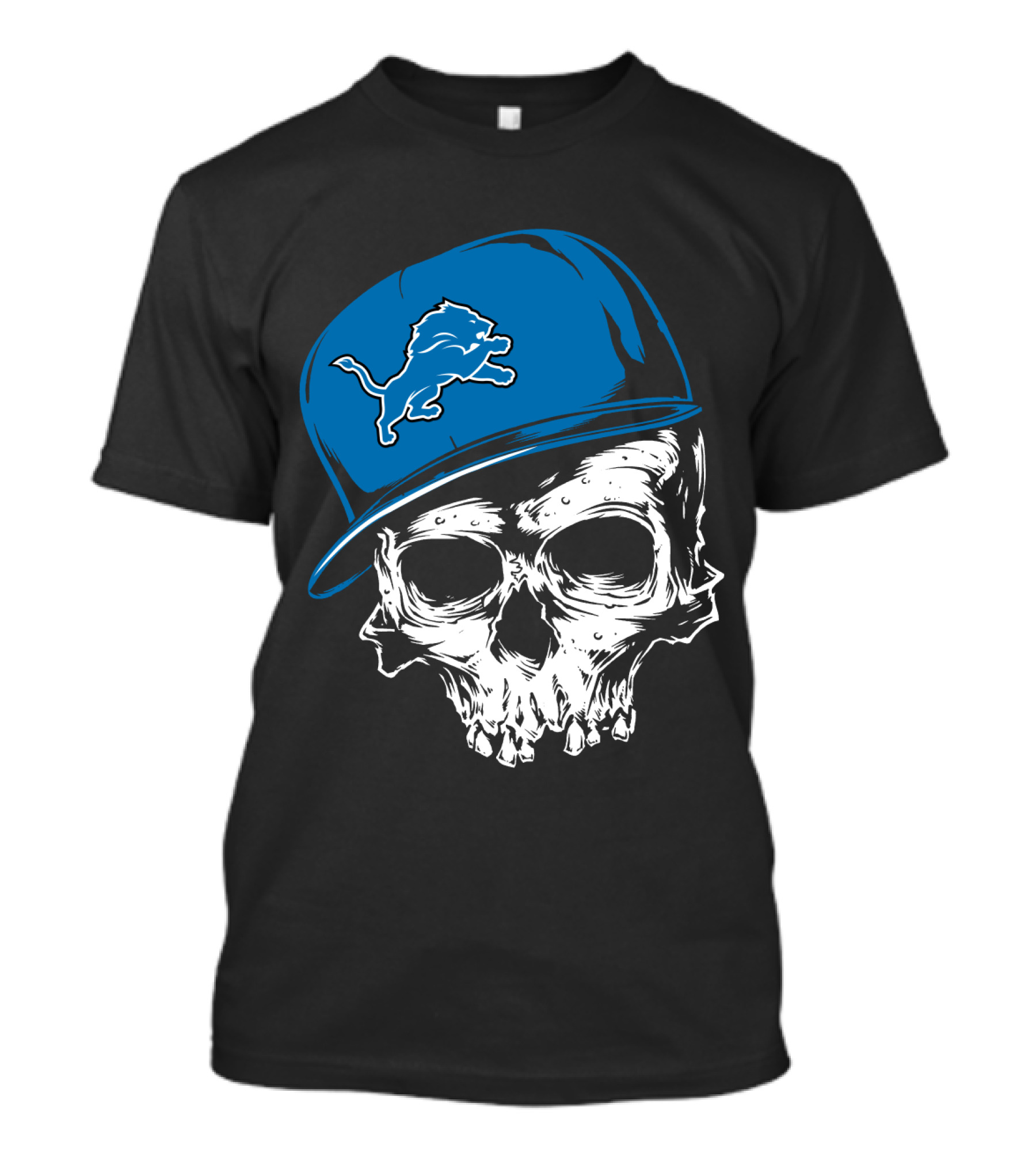 Detroit Lions Skull With Blue Cap Featuring Iconic Team T-Shirt
