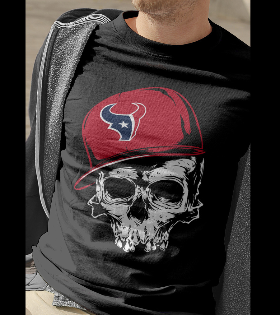 Houston Texans Skull With Red Cap T-Shirt